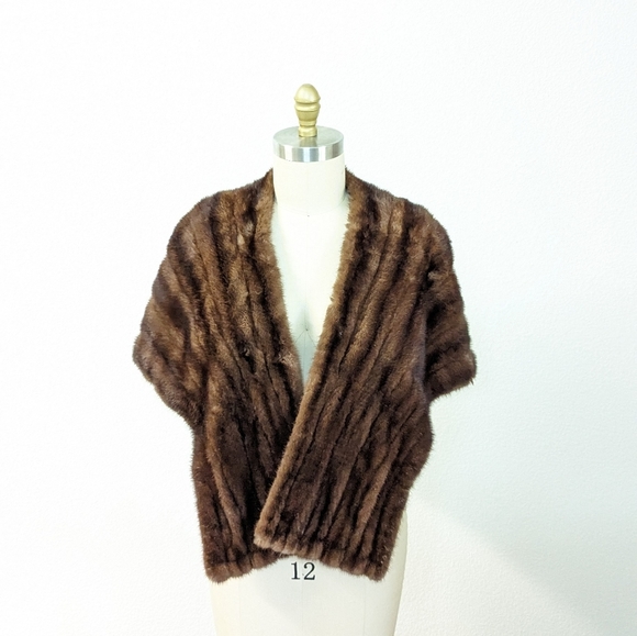 Vintage Jackets & Blazers - Vintage Ramsays Real Fur Shawl Wrap Bolero Cape Brown One Size fall winter glam